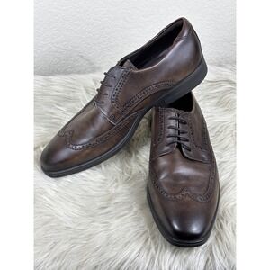 ECCO Melbourne Mens 11 Brown Leather Wingtip Oxford Dress Shoes Comfort Chic